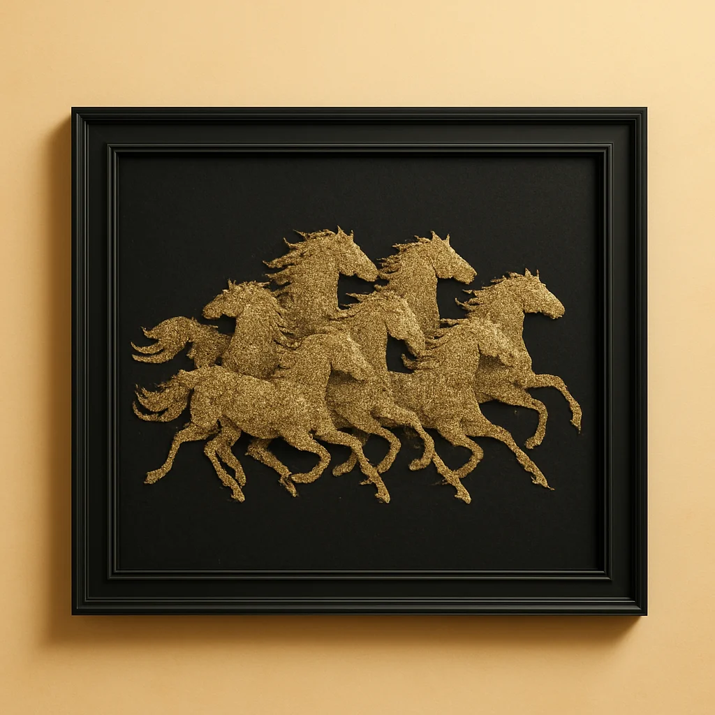 7 Horses on Raw Pyrite Frame