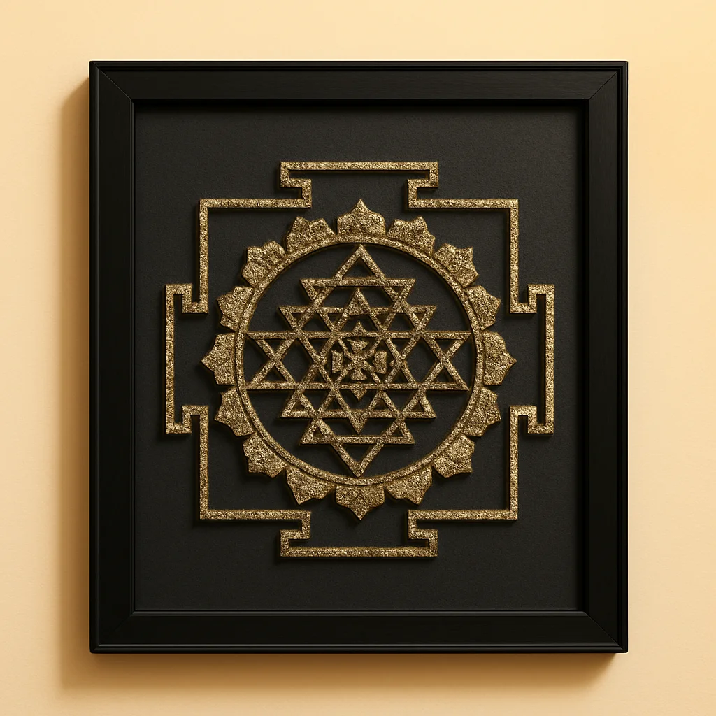 Shree Yantra on Raw Pyrite Frame